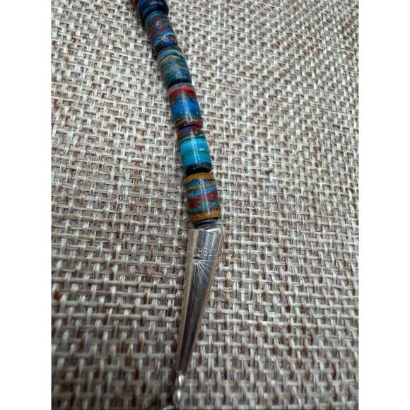 Sterling Silver Santo Domingo Pueblo Mosaic Heishi Necklace – Multicolor Artisan - Picture 7 of 11